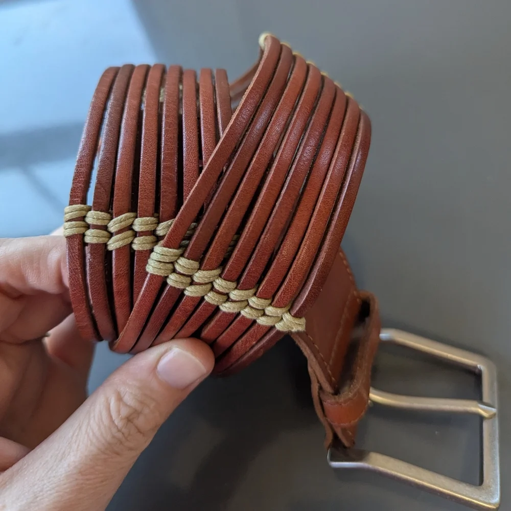 Vintage Talbots Brown Woven Leather Belt Boho Festival‎ Wide Chestnut